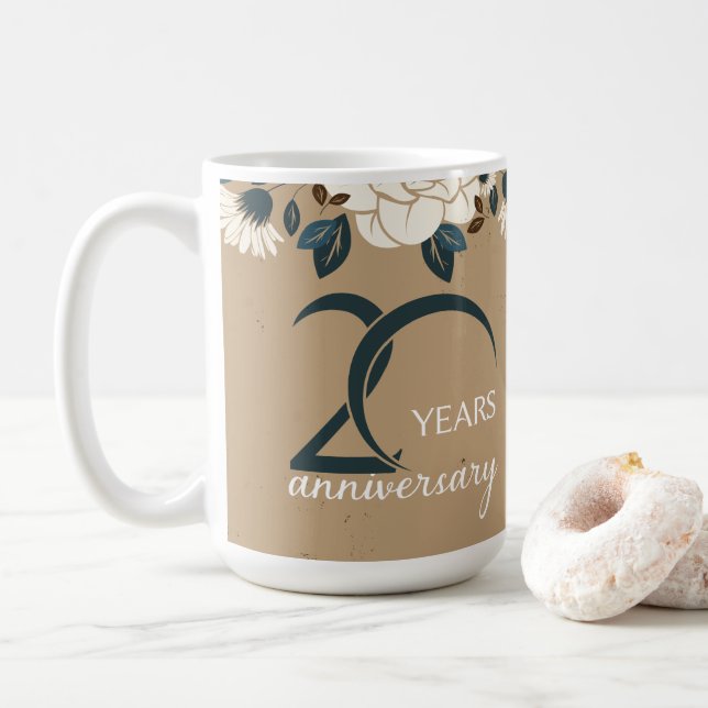 Mug 20e anniversaire du Mariage de fleurs rustiques (Avec donut)