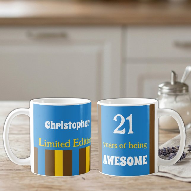 Mug 21 ans de folie nom bleu marron (Créateur téléchargé)