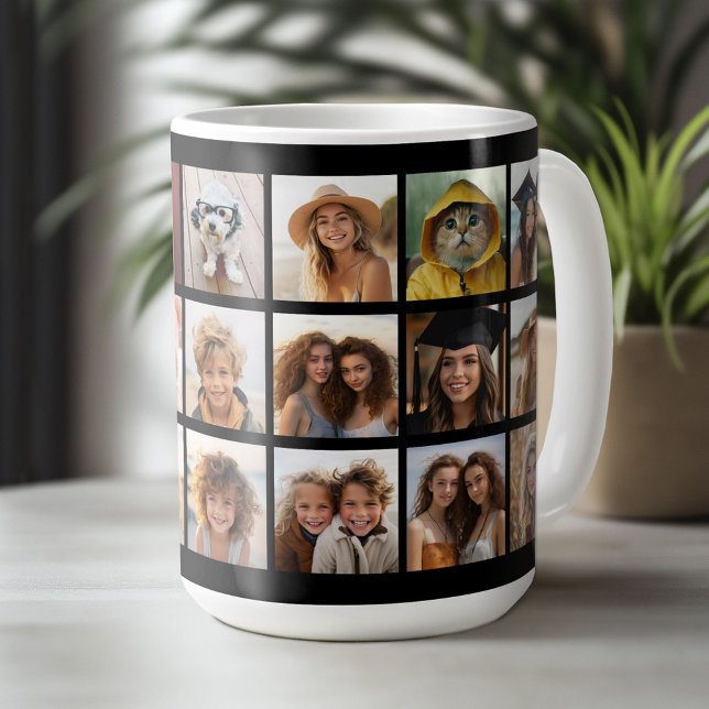 Mug 21 Grille de collage photo - 2 Zones de texte - no (Custom Photo Mug)