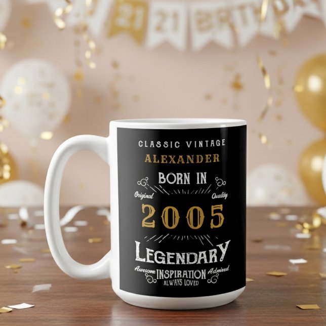 Mug 21e anniversaire 2005 Légendaire Rétro (2005 coffee mug with blurred party background.)