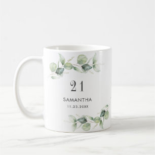 Mug 21e anniversaire Eucalyptus Monogramme de verdure