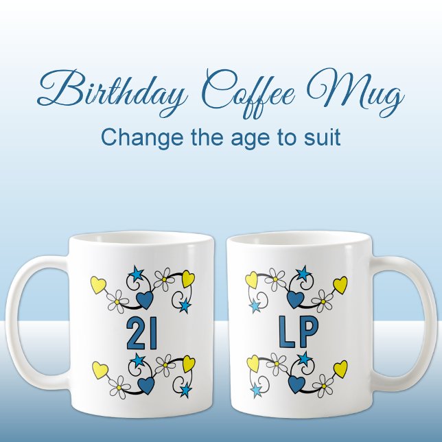 Mug 21e anniversaire jalon âge initiales bleu jaune (Créateur téléchargé)