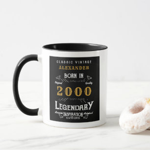 Mug 21e anniversaire Né 2000 Noir rétro Personnalisé