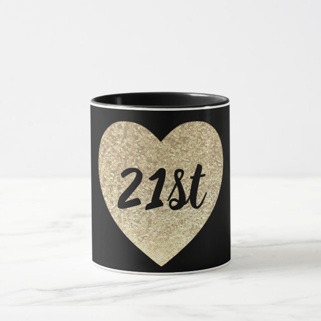 Mug 21e anniversaire paillette coeur de paillettes d'o (Centre)