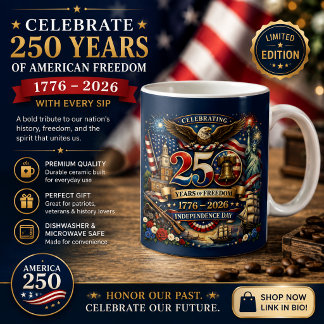 Mug 250 Ans de Liberté – 1776–2026 Jour de l'Indépenda