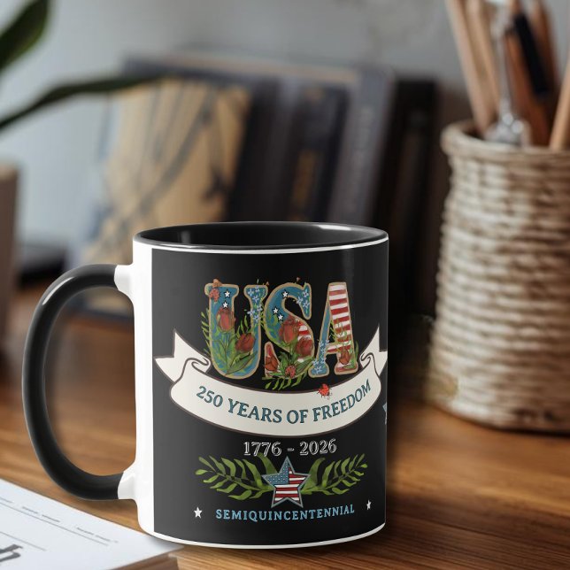 Mug 250 Years of Freedom Elegant Patriotic Black (250 Years of Freedom Elegant Patriotic Black Mug)