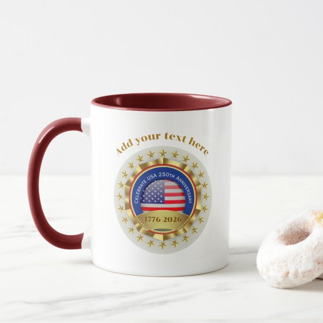Mug 250th Anniversary USA Patriotic | 1776–2026 (Avec donut)