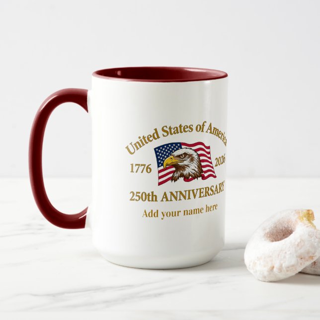 Mug 250th Anniversary USA Patriotic | 1776–2026 (Avec donut)