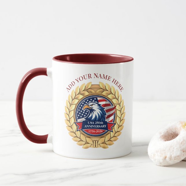 Mug 250th Anniversary USA Patriotic | 1776–2026 (Avec donut)