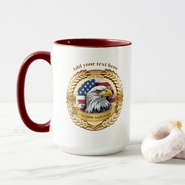 Mug 250th Anniversary USA Patriotic | 1776–2026 Button (Avec donut)