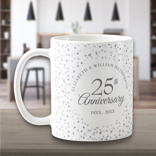 Mug 25e Anniversaire de Mariage Cœurs en Argent (25th Wedding Anniversary Silver Hearts Coffee Mug)