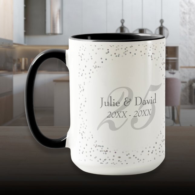 Mug 25e anniversaire Mariage de la fécule d'argent Con (25th Wedding Anniversary Silver Stardust Confetti Mug)