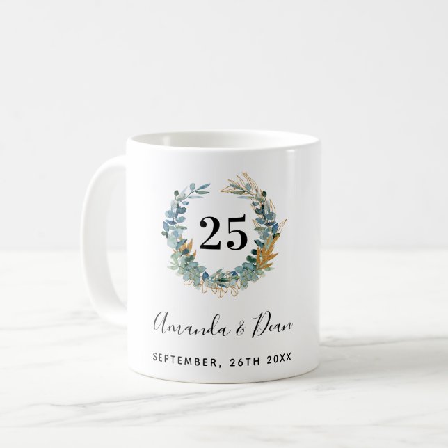 Mug 25e couronne d'eucalyptus mariage (Devant gauche)