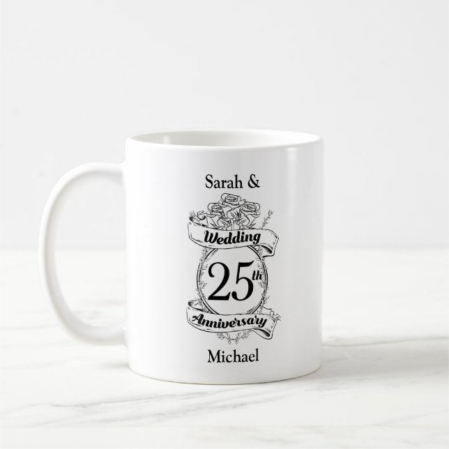 Mug 25e Rose des fleurs du Mariage d'argent (Gauche)