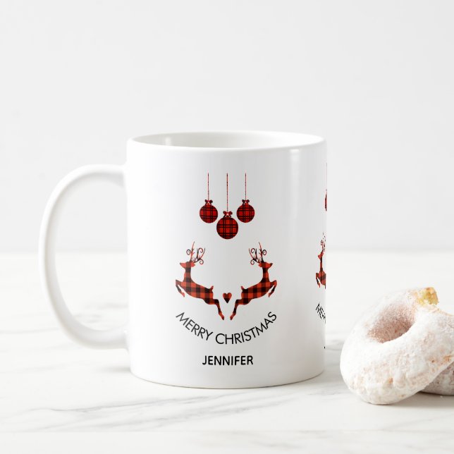 Mug 2 cerfs de Noël saut de style rustique (Avec donut)
