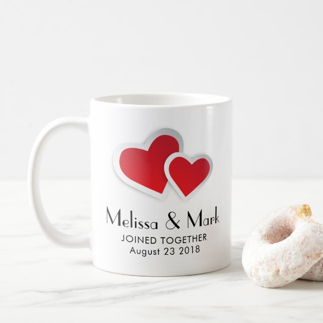 Mug 2 Coeurs en papier rouge sur Mariage en marbre ble (Avec donut)