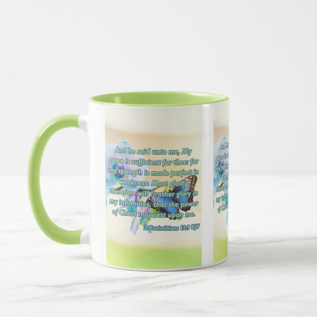 Mug 2 Corinthiens 12:9 Bible Écriture Pic Deux Tons (Gauche)