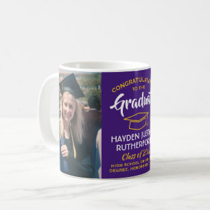 Mug 2 Félicitations à la Diplôme Photo Purple Gold Jau