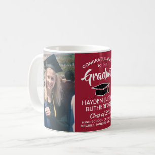 Mug 2 Félicitations à la Graduation Photo Rouge Blanc