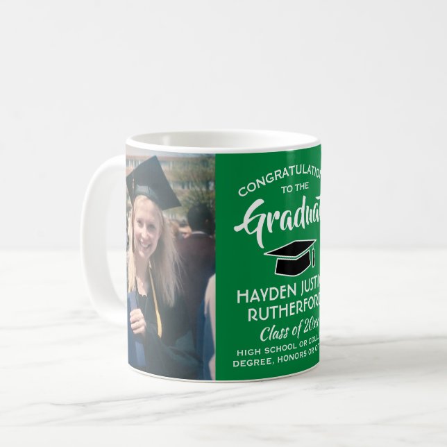 Mug 2 Félicitations pour la Graduation Photo Vert Blan (Devant gauche)