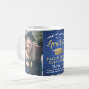 Mug 2 Graduation photo Brossé Bleu Or et Blanc