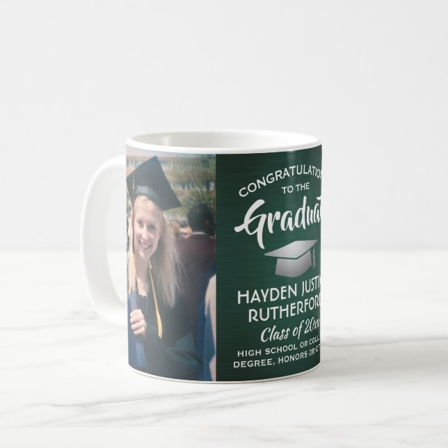 Mug 2 Graduation Photo Brossé vert foncé argent blanc (Devant gauche)
