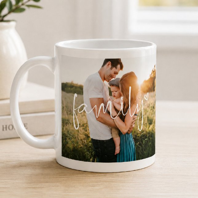 Mug 2-Photo | Cœur de calligraphie moderne (Family Photo Coffee Mug)