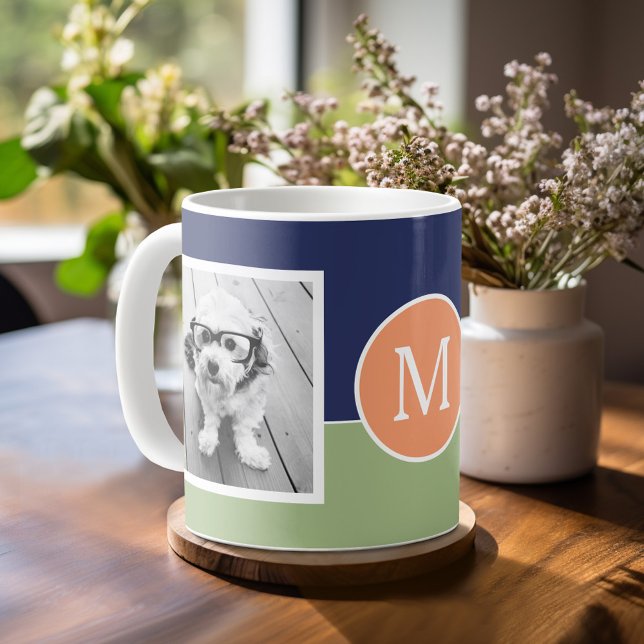 Mug 2 Photo Collage Monogramme - Bloc de couleur moder (Custom photo mug)