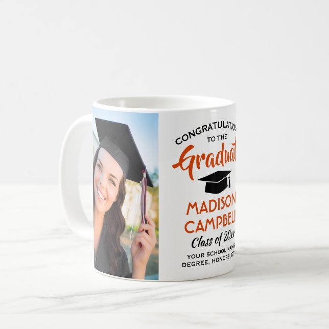 Mug 2 Photo Félicitations Diplômé Écriture Orange (Devant gauche)