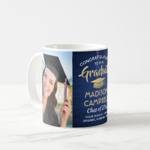 Mug 2 Photo Félicitations pour le Diplôme Navy Bleu Or