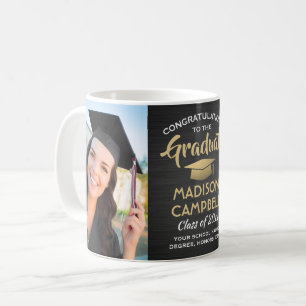 Mug 2 Photo Félicitations pour le Diplôme Noir et Or B
