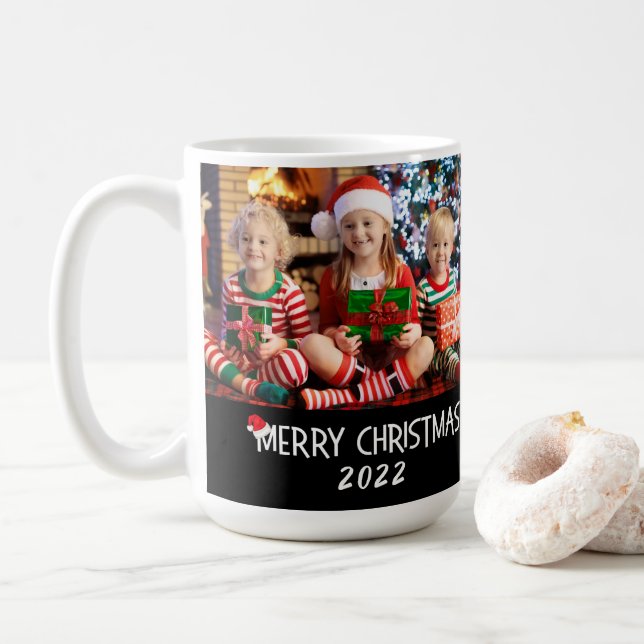 Mug 2 Photos de famille Joyeux Noël Père Noël Chapeau (Avec donut)