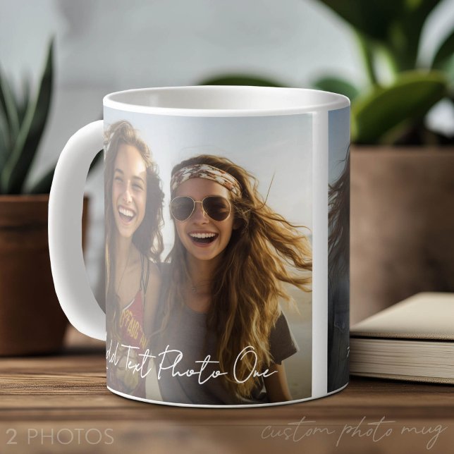 Mug 2 Photos et superposition de texte de script minim (Custom Photo Mug with 2 Photos)