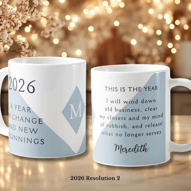Mug 2. Résolution du Nouvel An pour 2026 Année de Chan (2026 Year of Change and New Beginnings Dusty Blue Resolution 2 Coffee Mug)
