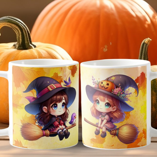 Mug 2 Sorcière adorable mignonne avec balais, Hallowee (Créateur téléchargé)