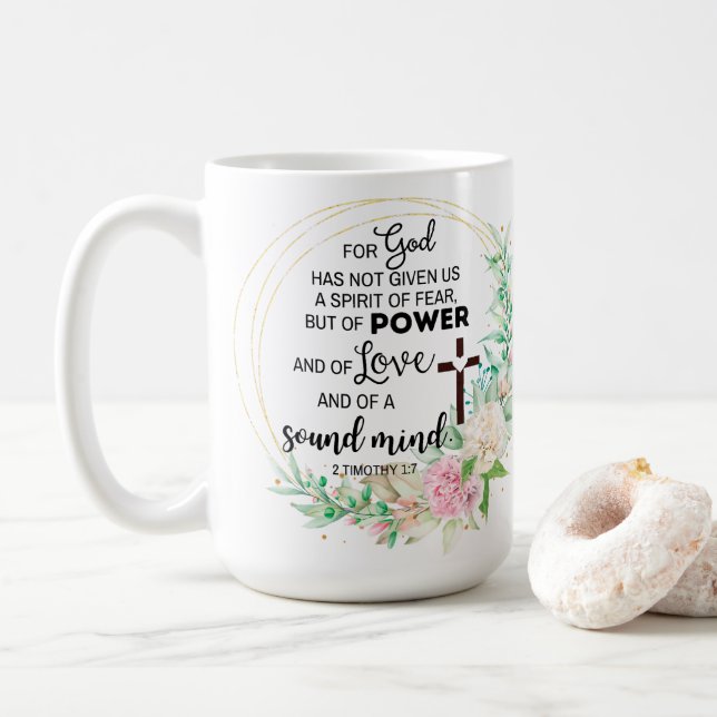 Mug 2 Timothée 1:7 Dieu n'a pas donné un esprit de peu (Avec donut)
