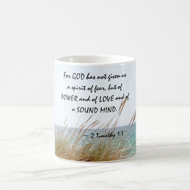 Mug 2 Timothée 1:7 Dieu n'a pas donné un esprit de peu (Centre)