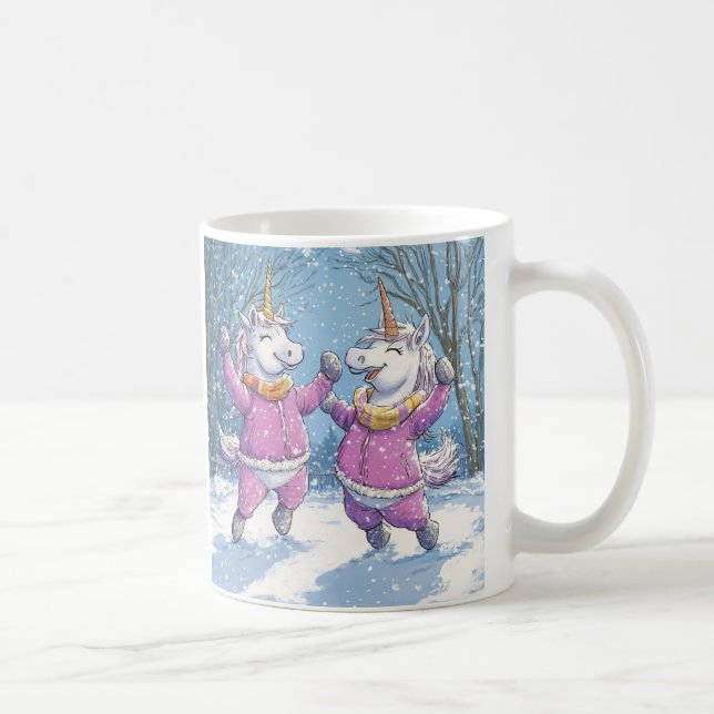 Mug 2 Unicornes en tenue de neige (Droite)