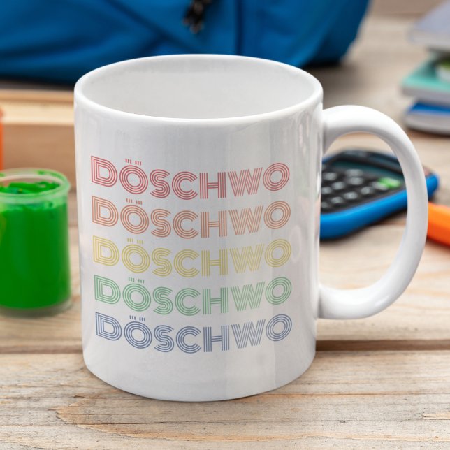 Mug 2CV Döschwo Deux Chevaux Typographie (2CV White in White with a Red Blue Yellow Typography)