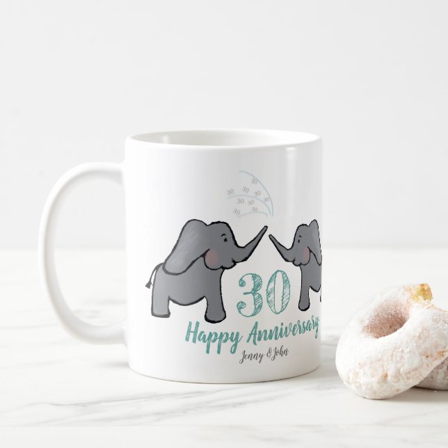 Mug 30e anniversaire de la mariage perle éléphant (Avec donut)