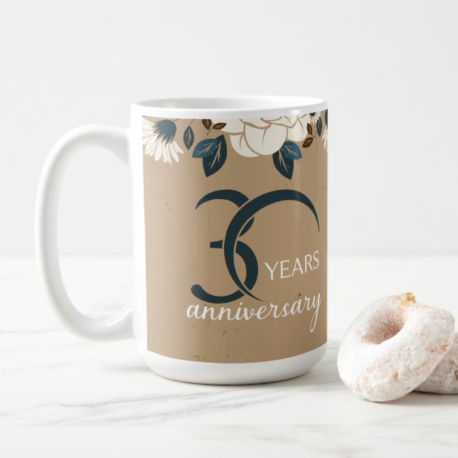 Mug 30e anniversaire du Mariage de fleurs rustiques (Avec donut)