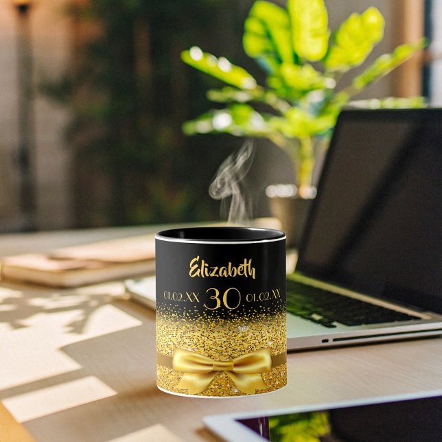 Mug 30e anniversaire noir nom or élégant (Créateur téléchargé)