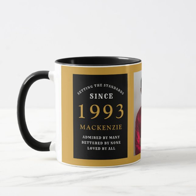 Mug 30th Birthday 1993 Black Gold Ajouter Nom Photo (Gauche)