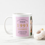 Mug 30th Birthday 1993 Pink Grey Ajouter un nom Photo<br><div class="desc">Une tasse photo rose et gris pour ces personnes spéciales. Customisez facilement le texte et la photo en utilisant le modèle fourni. Une partie de la gamme de normes d'établissement.</div>