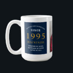 Mug 30th Birthday 1995 Blue Gold Ajouter Nom Photo Gra<br><div class="desc">Une grande tasse photo bleue et or pour ces personnes spéciales. Customisez facilement le texte et la photo en utilisant le modèle fourni. Une partie de la gamme de normes d'établissement.</div>