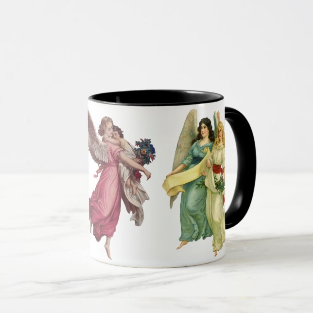 Mug 3 Anges Victoriennes Différents, Noël Vintage (Devant droit)