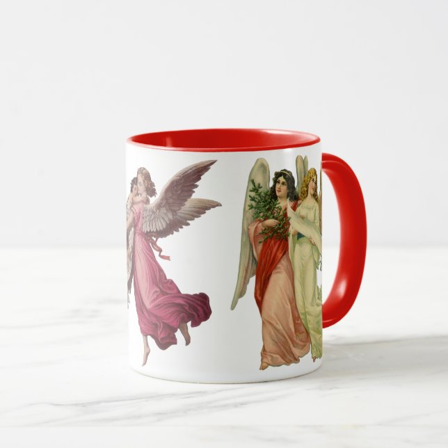 Mug 3 Anges Victoriennes Différents, Noël Vintage (Devant droit)