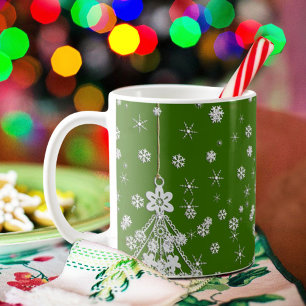 Mug 3 Arbres de Noël de Noël Snowflakes Festive Green