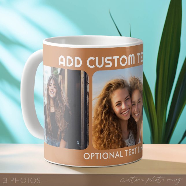 Mug 3 Collage photo avec 2 emplacements pour le texte (Custom Photo Mug with 3 Photos)