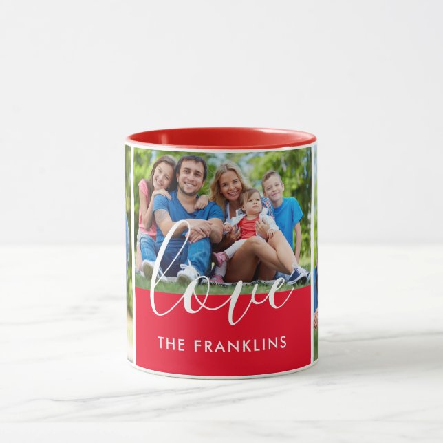 Mug 3 Collage photo Nom de famille personnalisé (Centre)